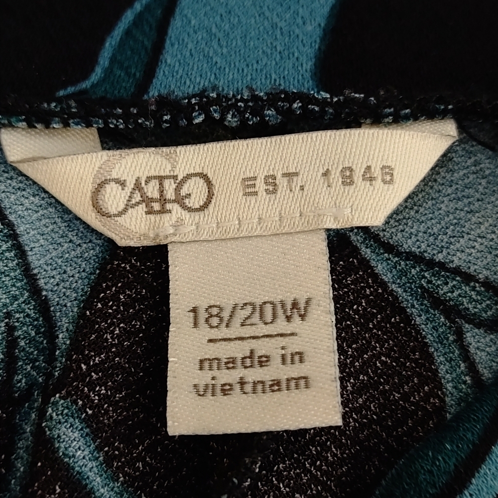 Cato Top Blouse Womens Teal Blue Black Floral Mock Neck Ruched Shoulder Sz 18/20 - Picture 9 of 10